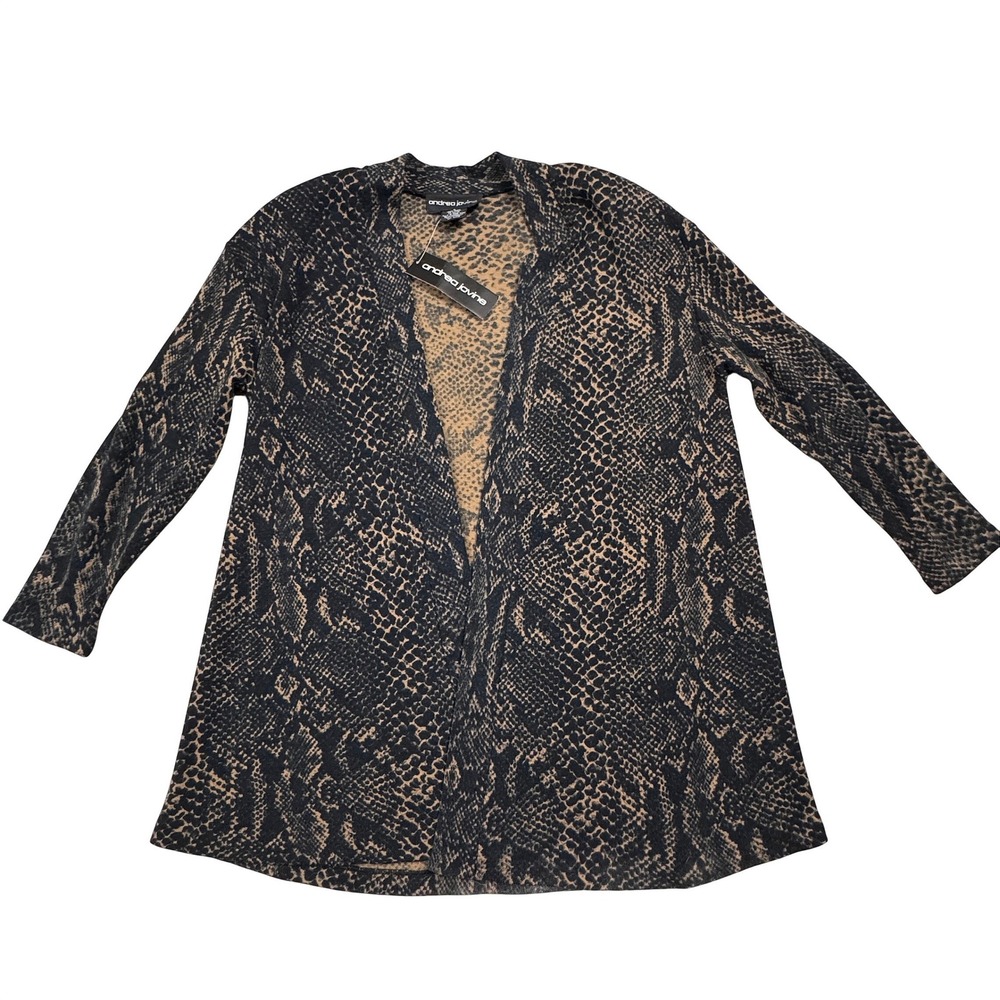 Vintage NWT Andrea Jovine Women's Snake Print Cardigan Sweater Size S 100% Wool